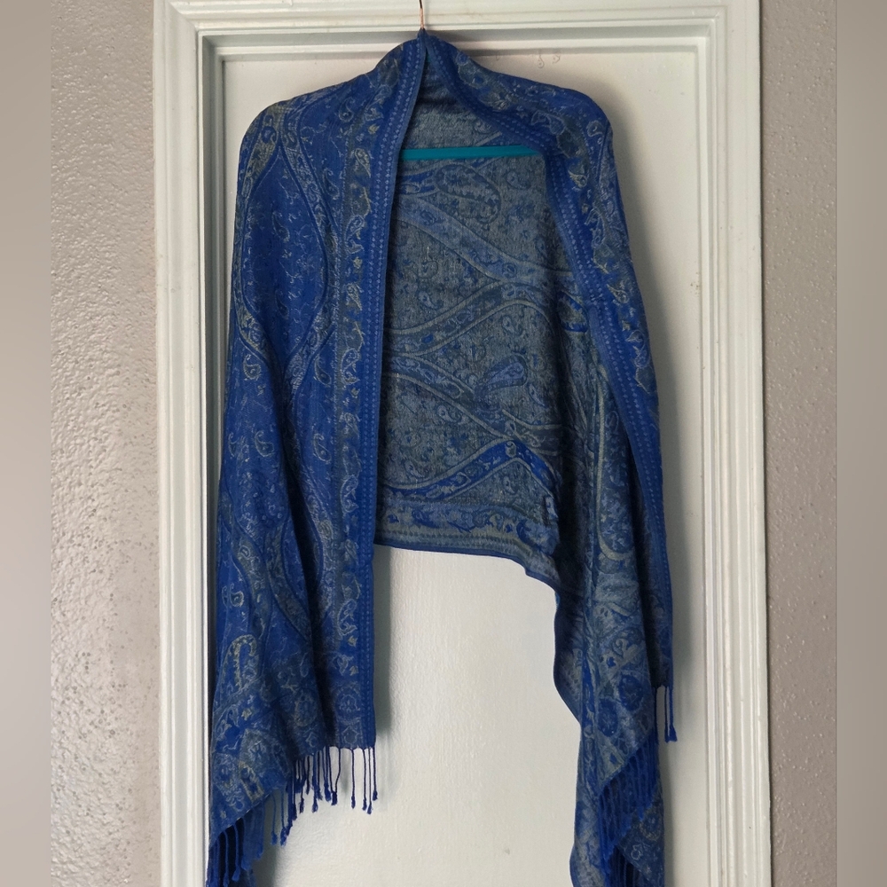 Pashmina Blue and Green Paisley Scarf